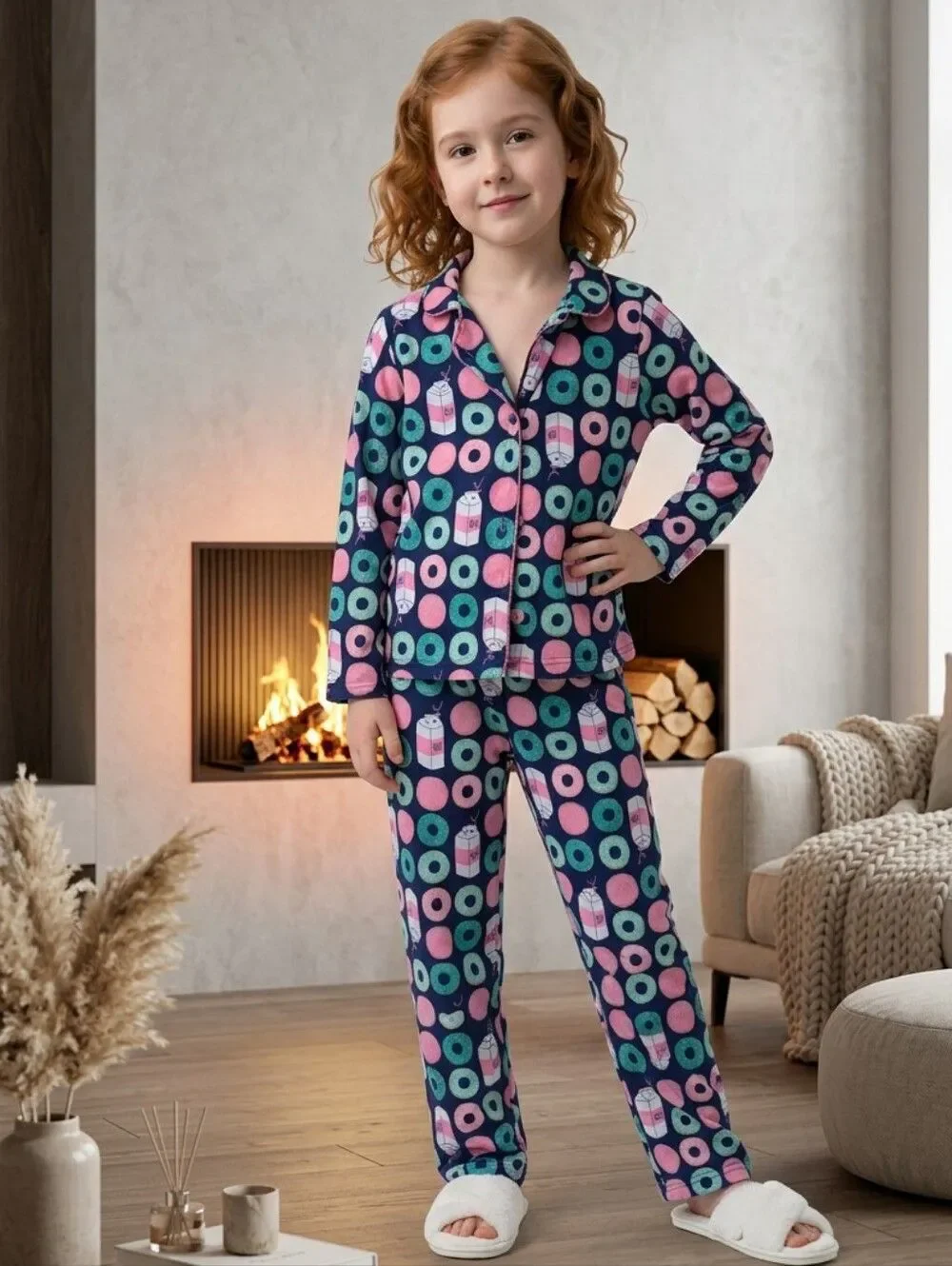 Carter's Girls 5T Navy Doughnut Long Sleeve Flannel Pajama Set Soft Toddler PJs